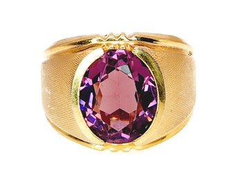 Vintage 1960s CLARK & COOMBS Purple Glass and 10K Gold Filled Unisex Ring Size 6.25