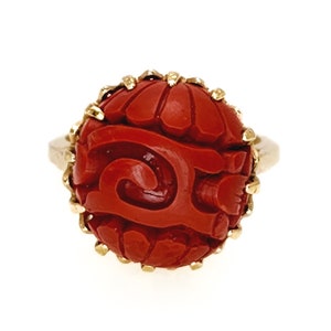 Vintage Clark and Coombs Faux Cinnabar Ring: 10K Gold Filled, Size 7