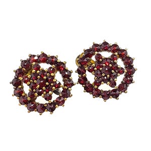 Vintage boho-granaat 900 zilveren oorbellen: goudgewassen cluster uit de jaren 50