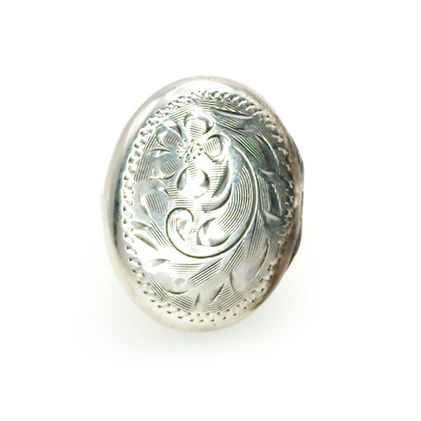 Antique 1900s Edwardian Sterling Silver Compartment Etched Poison Ring Size 3.75