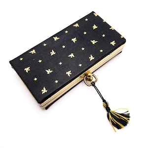 Vintage 1950s Black Fabric Clutch: Mid-Century Tassel Evening Bag