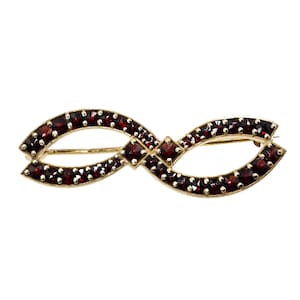 Vintage Bohemian Garnet Bow Brooch: 1970s Gold Wash Silver
