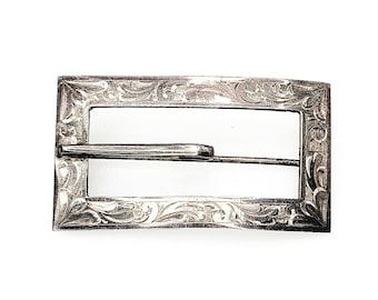 Broche victoriano de plata esterlina con hebilla: alfiler antiguo cincelado.