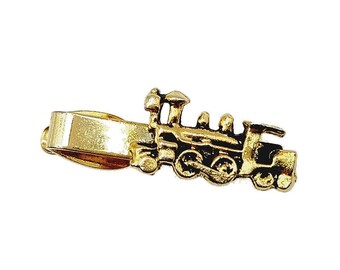 Vintage 1970s Steam Train Tie Clip - Yellow Gold Tone
