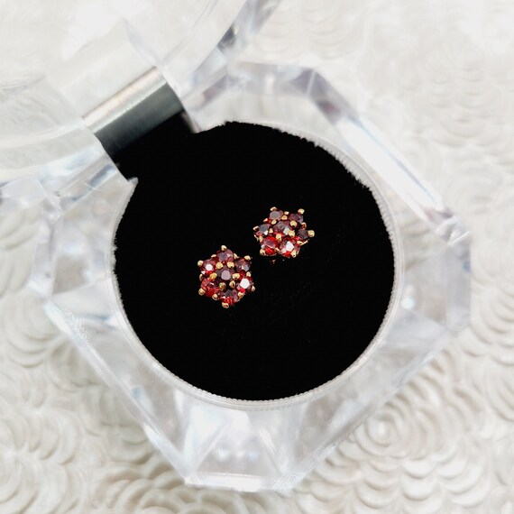 Vintage 1990s Garnet, Silver Stud Earrings - 90s … - image 2