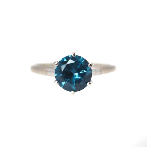 Vintage 1970s Greenish Blue Lab Created Spinel an… - image 1