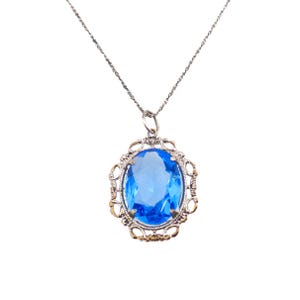 Antique Art Deco Silver Plate Blue Glass Filigree Choker - 1920s Necklace