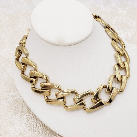 Vintage Yellow Gold Plate Chunky Necklace 1980s G… - image 4