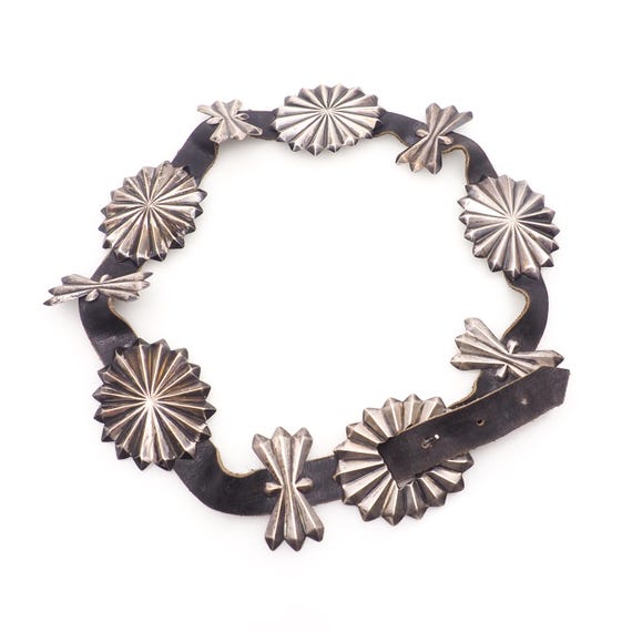 Antique 1920s Navajo Butterfly Concho Belt – Silver & Black  display picture 3