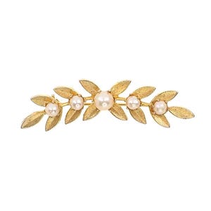 Vintage 1960s Cultured Japanese Akoya Pearl and Gold Plate Leaf Garland Brooch