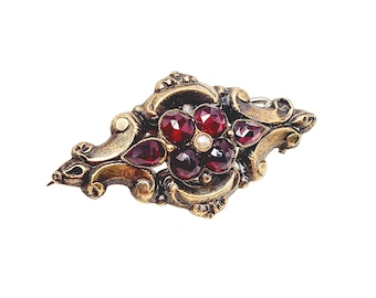 アンティーク ボヘミアン ガーネット クローバー ブローチ：エドワード