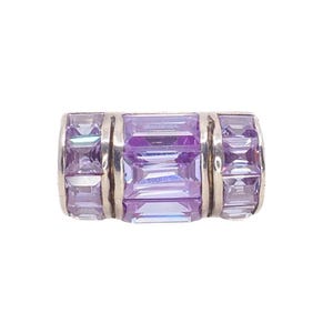 Vintage 90s Purple Leaded Glass Sterling Silver Statement Ring - Size 6