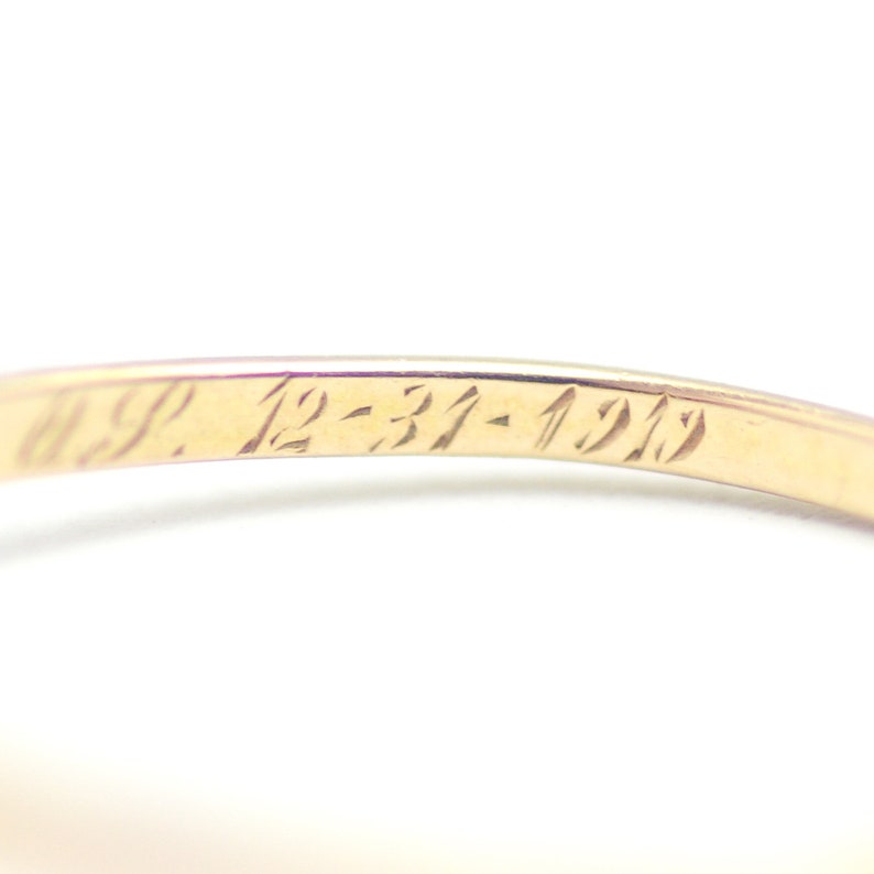 Antique 1919 Almandine Garnet and Glass Doublet and 14K Rose Gold Solitaire Engraved New Year/'s Eve Ring Size 5.25