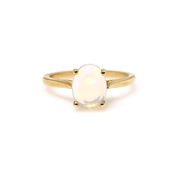 Vintage Opal Gold Ring - 1970s Translucent Opal 0… - image 1