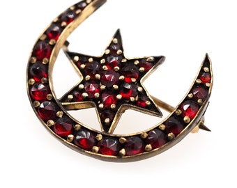 アンティーク アンティーク 真紅のボヘミアンガーネット 月と花の