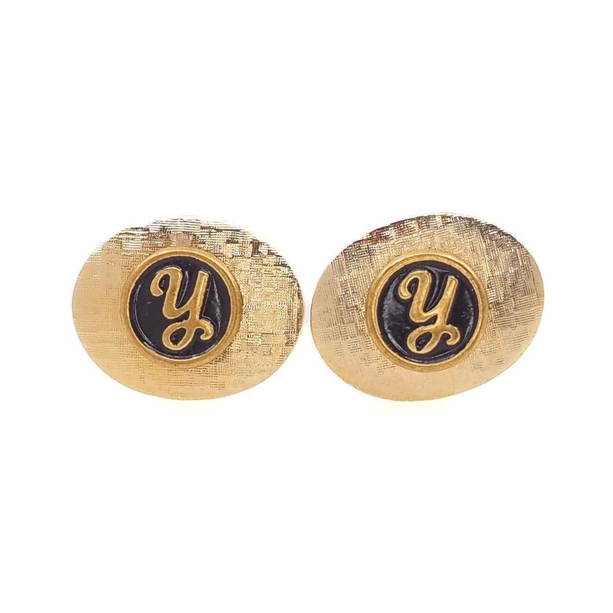Vintage 1950s Letter Y Cufflinks: Black & Gold Enamel Initial