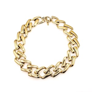 Vintage Yellow Gold Plate Chunky Necklace 1980s Gold Chunky Statement 17&quot; Necklace - Thick Statement Costume Gold Necklace