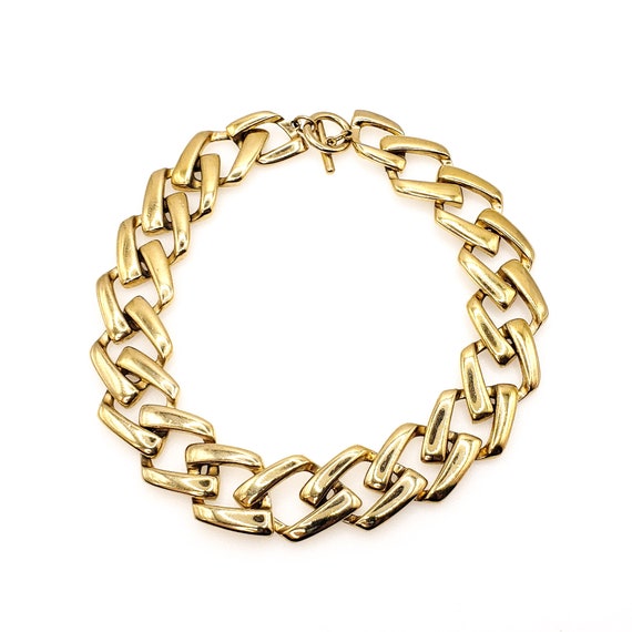 Vintage Yellow Gold Plate Chunky Necklace 1980s G… - image 1