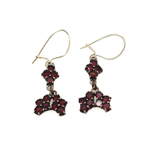 Antieke Victoriaanse boho-granaat oorbellen, vergulde sieraden jaren 1880