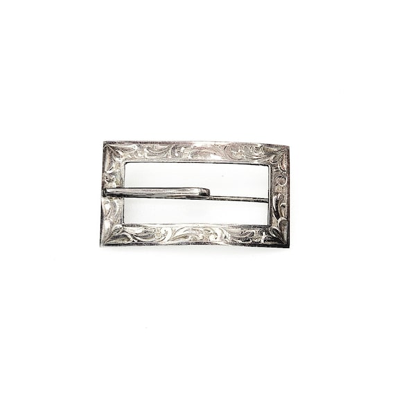 Victorian Sterling Silver Buckle Brooch: Chased Antique Sash Pin