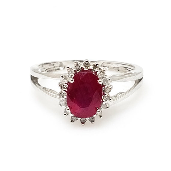 Vintage 1990s Ruby, White Gold Diamond Ring - Ova… - image 1