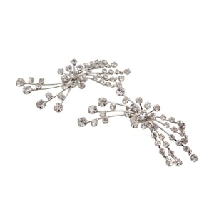 Vintage Rhinestone Starburst Clip On Earrings: 1950s Silver Tone Bridal
