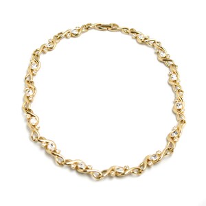 Vintage 1980s Rhinestone Choker Necklace: Yellow Gold Tone, 16&quot;