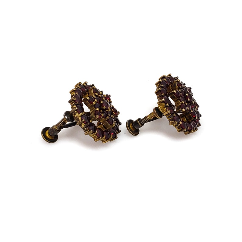 Vintage 1950s Bohemian Garnet and Gold Washed Screw Back Earrings 50s ...