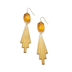 Vintage 1980s Orange Glass Scarab Earrings: Gold Plate Egyptian Revival