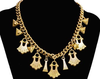 Collana girocollo pendente in ottone anticato: collana vittoriana di grande effetto, 38 cm