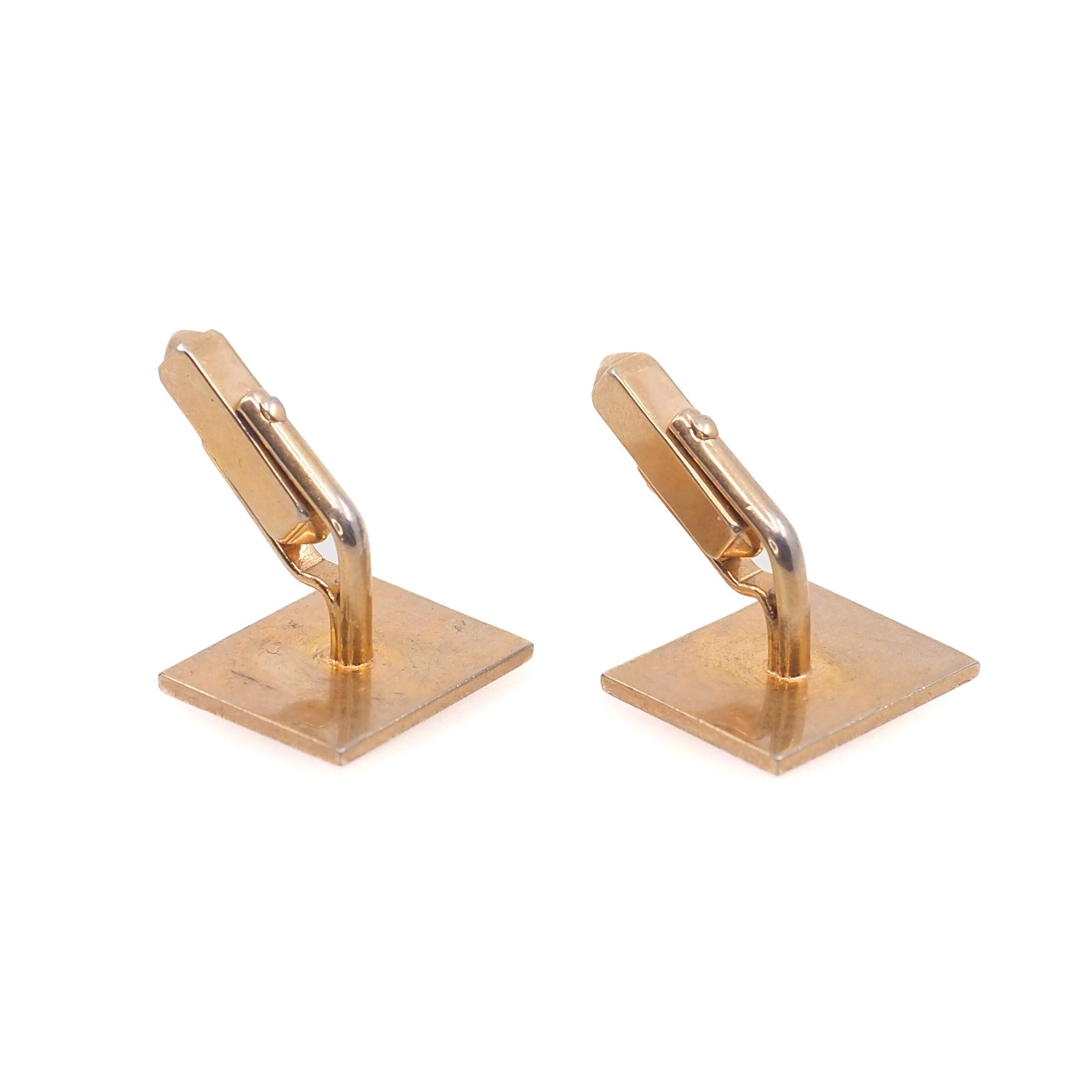 Boutons De Manchette Vintage Swank - Plaqué Or Jaune Avec Motif & Pierre Rouge - Fabriqués Aux USA