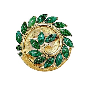 Vintage 1960s Green Glass and Gold Plate Flower Brooch - 60s Green Molted Glass Floral Brooch - Vintage Pins for Sweater