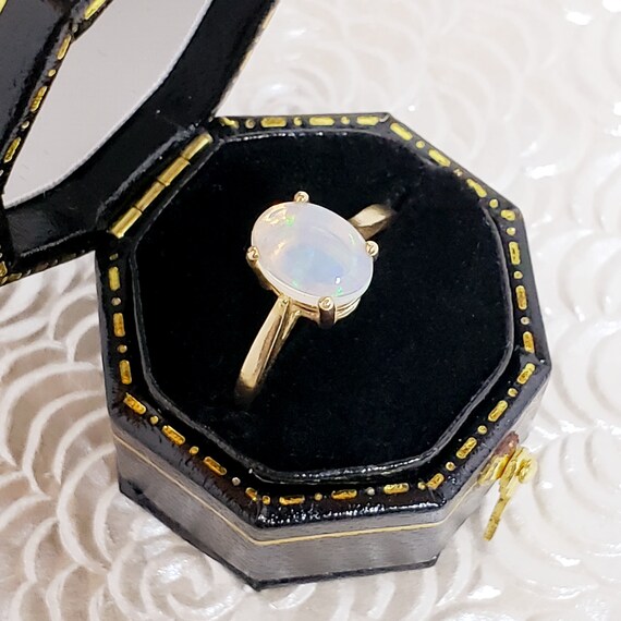 Vintage Opal Gold Ring - 1970s Translucent Opal 0… - image 7