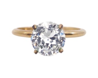 Bague solitaire vintage des années 1970 avec verre au plomb transparent et remplissage d'or taille 6,25