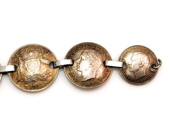 Vintage WWII Australian Coin Silver Bracelet - King George VI, 7.5