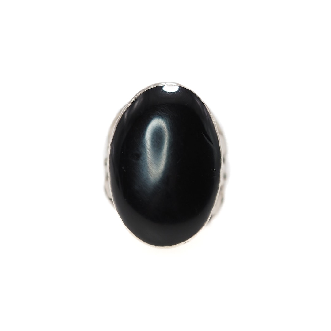 Bague Onyx Et Marcassite Argent Sterling Taille 55 - Style Ethnique Années 70, Vieux Stock Neuf