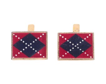 Gemelli vintage anni '70 SWANK: motivo scozzese Argyle, tonalità oro