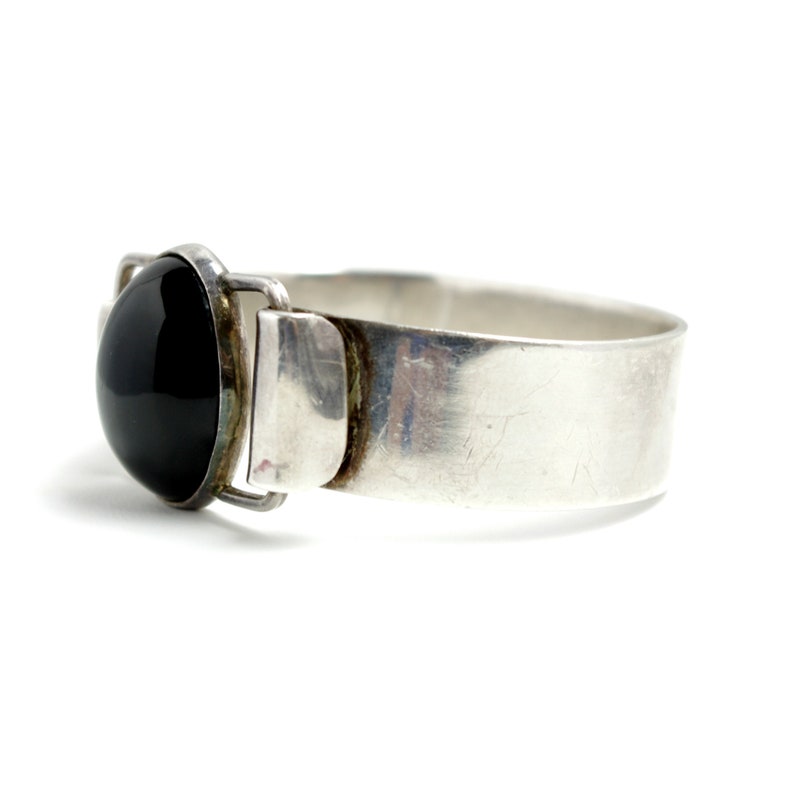 Vintage 1990s TAXCO Onyx and Sterling Silver Mexican Boho Statement Cuff 6 Bracelet