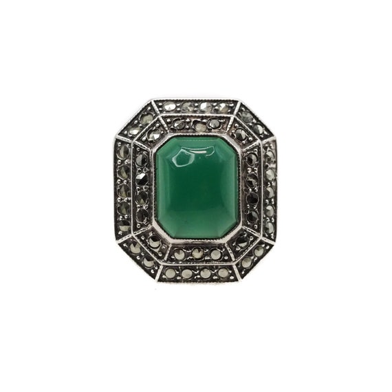 Vintage 1930s Art Deco Chrysoprase, Marcasite, an… - image 1