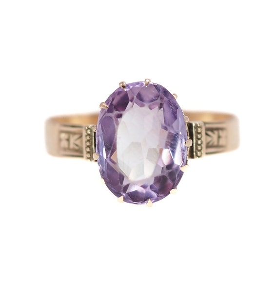 Antique Late Victorian Amethyst 10K Ring - 1880s O