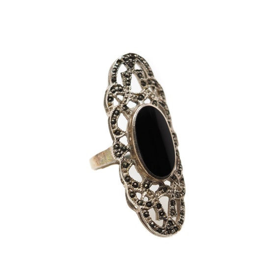 Vintage 1980s Long Black Onyx, Marcasite and Ster… - image 2