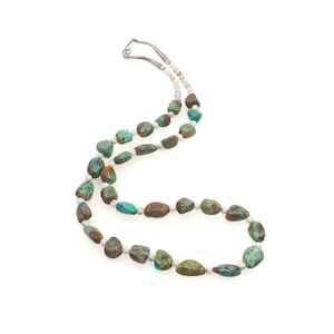 Vintage 70s Turquoise Nugget Necklace: Sterling Silver, Howlite, Chunky Boho