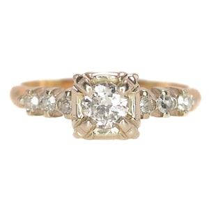 Vintage Art Deco Diamond Engagement Ring: Two-Tone 14k Gold Illusion Setting