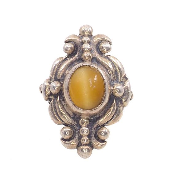 Bague sud-ouest en oeil de tigre et cabochon en argent sterling
