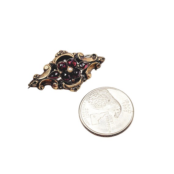 Antique Victorian Garnet, Pearl Brooch - 1850s Ea… - image 3