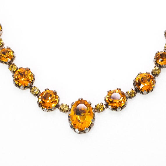 Vintage Rhinestone Choker Necklace - 1960s Orange and Green