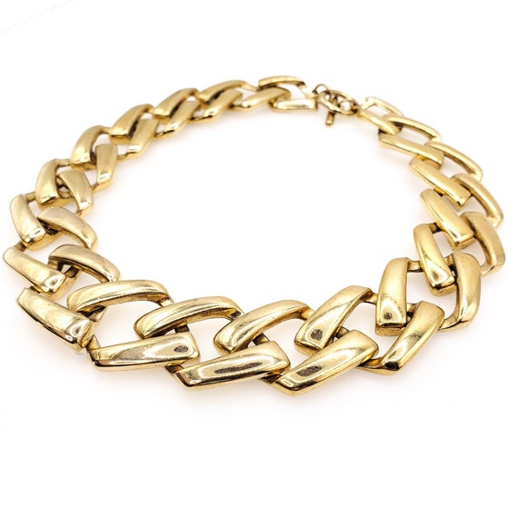 Vintage Yellow Gold Plate Chunky Necklace 1980s G… - image 2