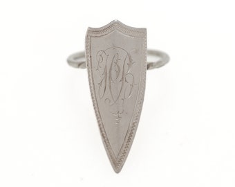 Antique 1900s Edwardian Sterling Silver Engraved Shield Initials HB Large Statement Ring Size 6.75