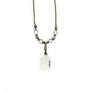Vintage Art Deco Glass Choker Necklace - 1930s Brass Drop Pendant