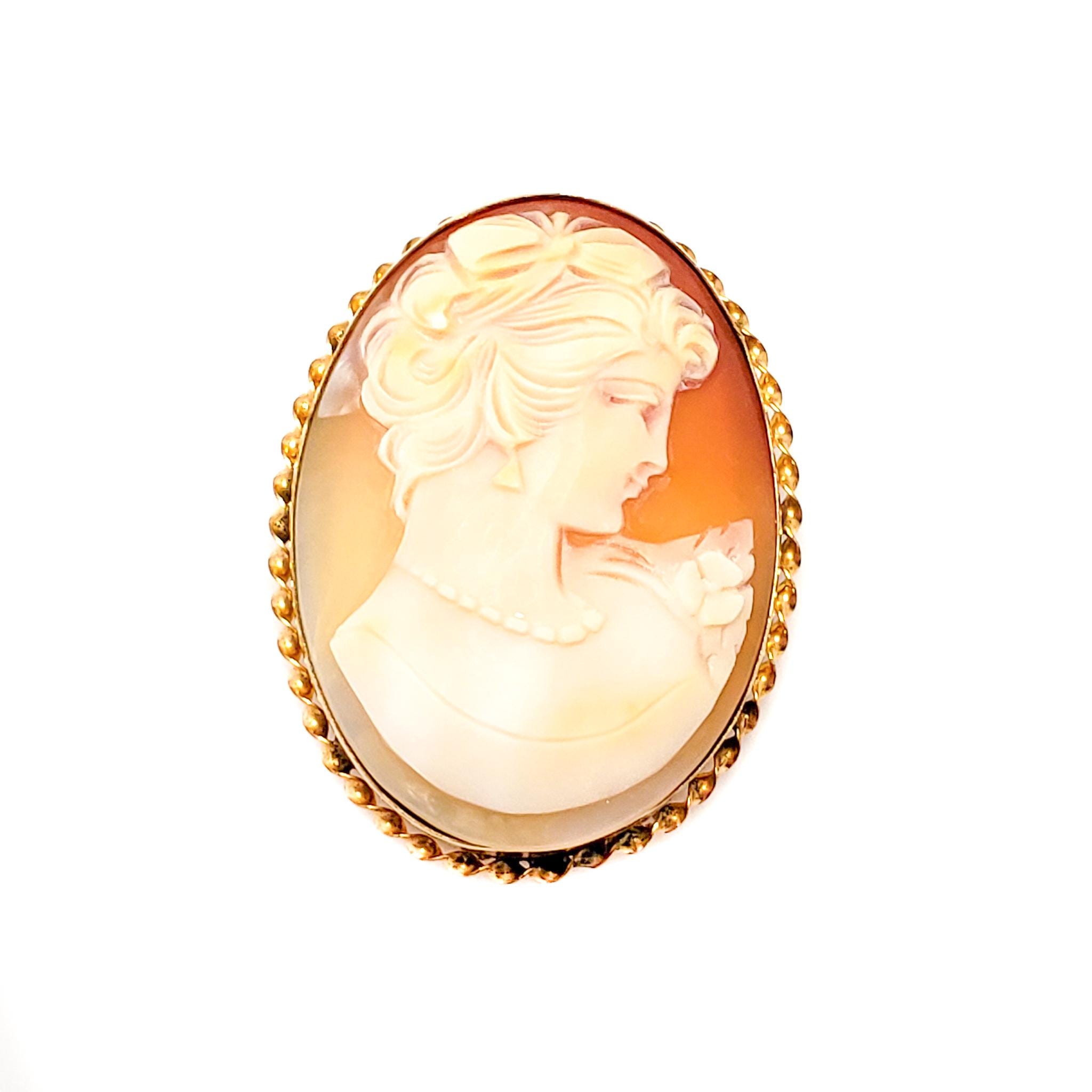 Vintage 1930s Shell Cameo Brooch Pendant: Gold Filled Woman's Profile